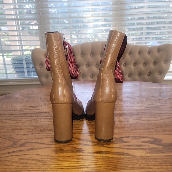 NWT Schutz Zara Dark Tan Maroon Platform Genuine Leather Combat Heel Boots - Picture 6 of 17